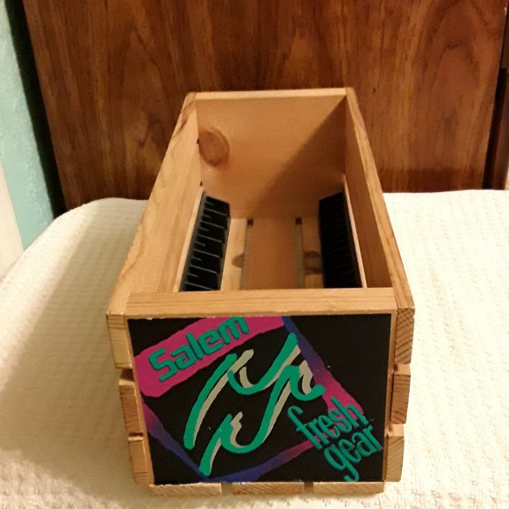 Vintage 80's Or 90's Salem Fresh Gear Wooden CD Storage Crate